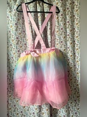 Unique Vintage Pastel Rainbow Pink Suspender Tulle Skirt, SZ 18
